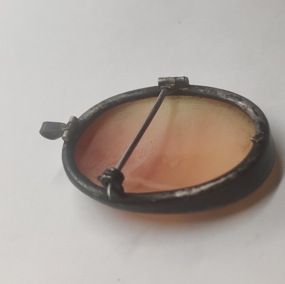 Antique Hand Carved Genuine Shell Cameo Pendant/ Brooch Silver 800 - Picture 9 of 14